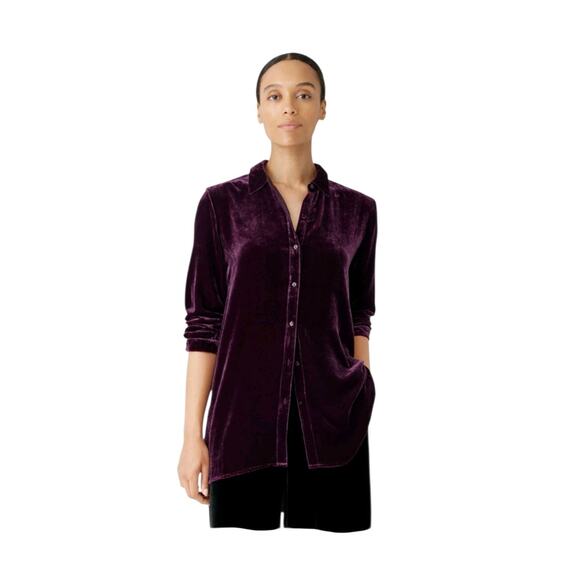 Soft Surroundings Velvet Plum Purple Button Down Tunic Shirt, Women's Medium - Picture 1 of 13
